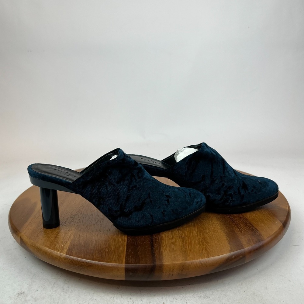 Womens Tibi Floyd Blue Velvet Slip On Mules Heels Pumos Shoes Size 37.5 US 7.5
